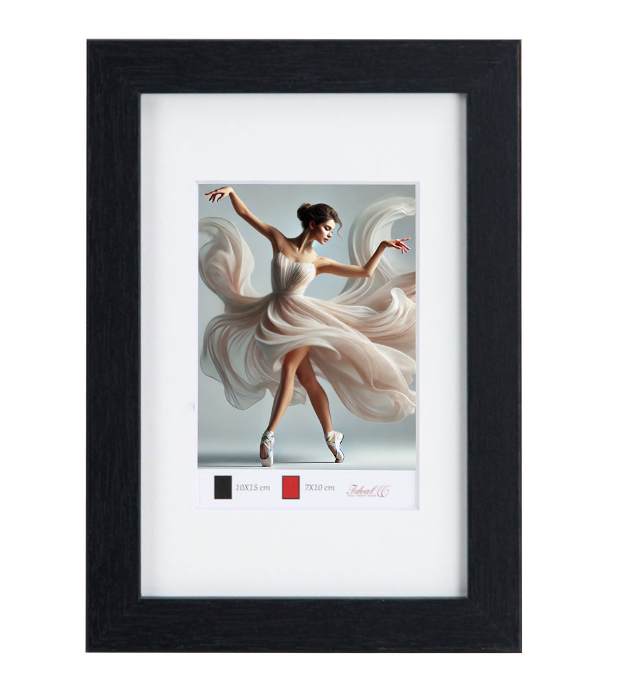Holzbilderrahmen mit Passepartout Elegantes Design Foto Rahmen Collage Wanddeko HR-5 Poster - Farbe: Schwarz | Format: 10x15