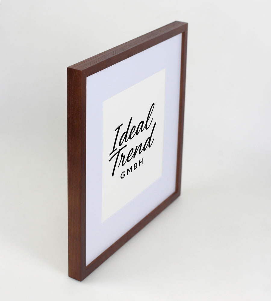 Bilderrahmen Massivholz Eiche mit Passepartout & gehärtetem Echtglas Oak wood frame Tempered glass HR-12 - Farbe: Braun | Format: 30x30