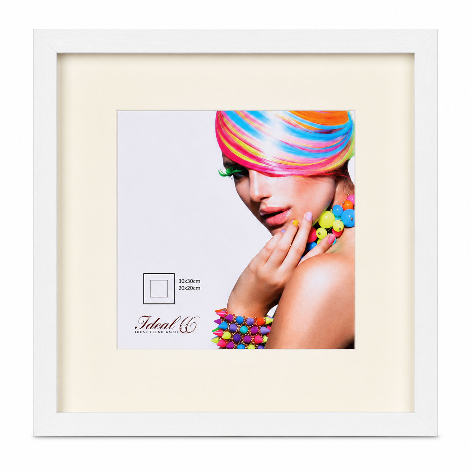 3D Objektrahmen Bilderrahmen mit Passepartout & gehärtetem Glas Holz MDF Rahmen Foto Poster - Farbe: Weiß | Format: 30x30