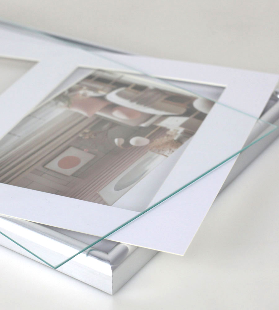 Galerie Bilderrahmen Kunststoff mit Passepartout & Klarglas Collagerahmen New Life Style - Farbe: Silber | Format: 7x 10x15