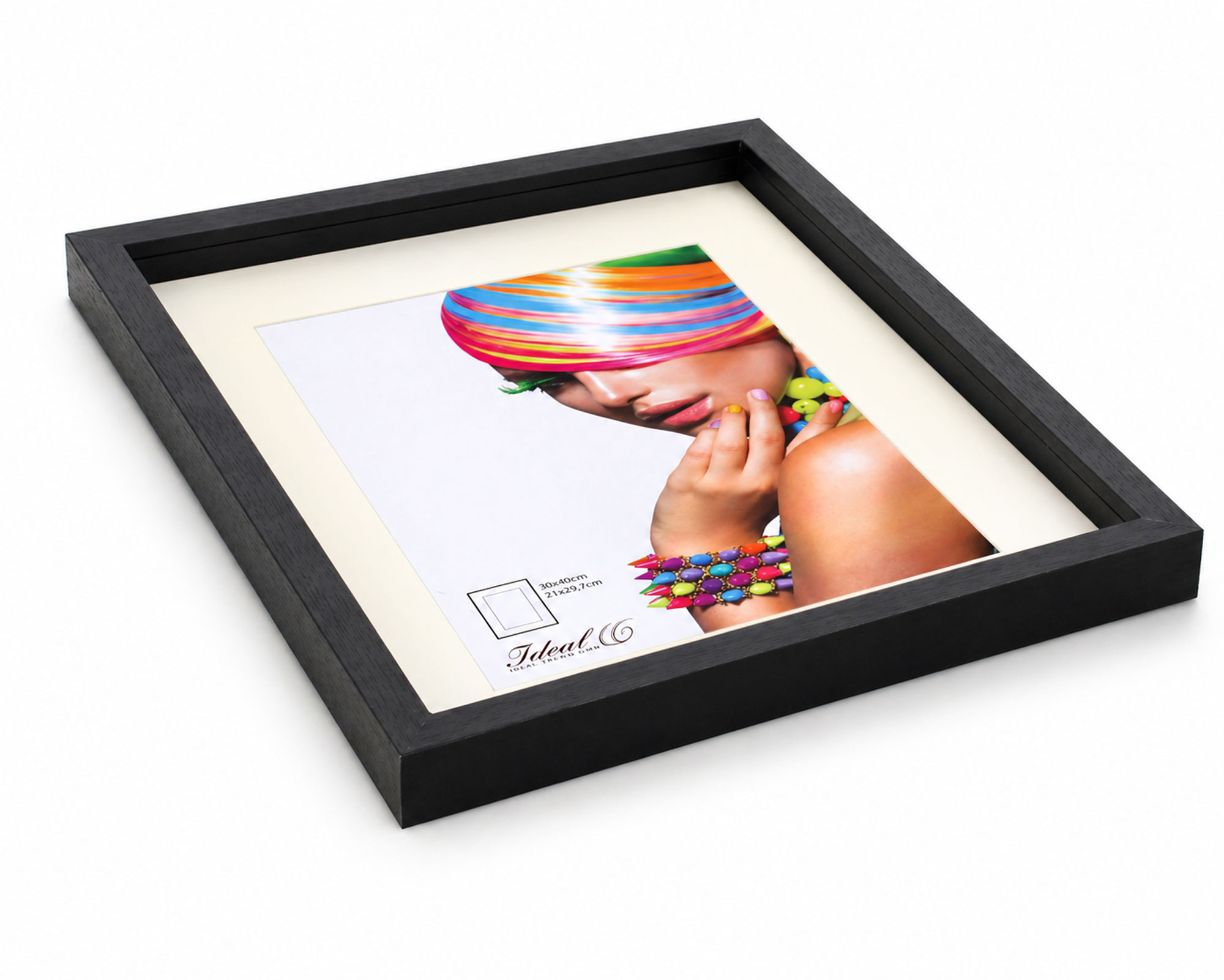 3D Objektrahmen Bilderrahmen mit Passepartout & gehärtetem Glas Holz MDF Rahmen Foto Poster - Farbe: Schwarz | Format: 30x40