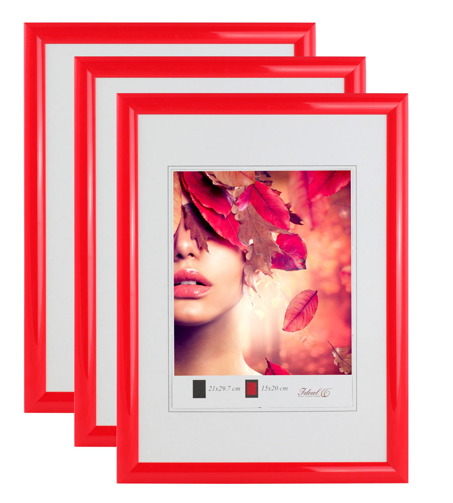 3er 5er Pack Art Line Kunststoff Bilderrahmen Wanddeko Collage Poster Fotorahmen Bildträger - Pack: 3er | Farbe: Rot | Format: 30x45