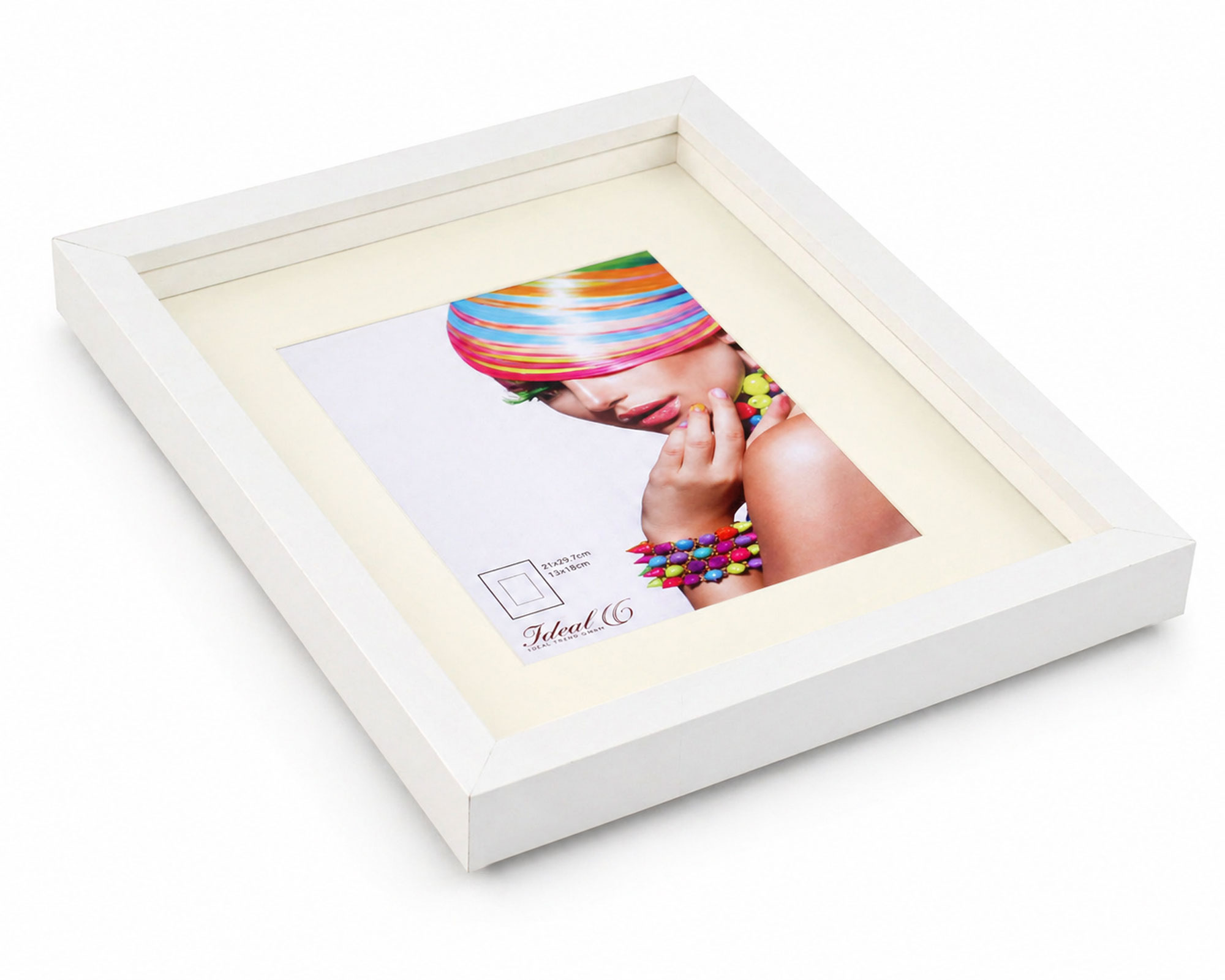 3D Objektrahmen Bilderrahmen mit Passepartout & gehärtetem Glas Holz MDF Rahmen Foto Poster - Farbe: Weiß | Format: 21x29,7
