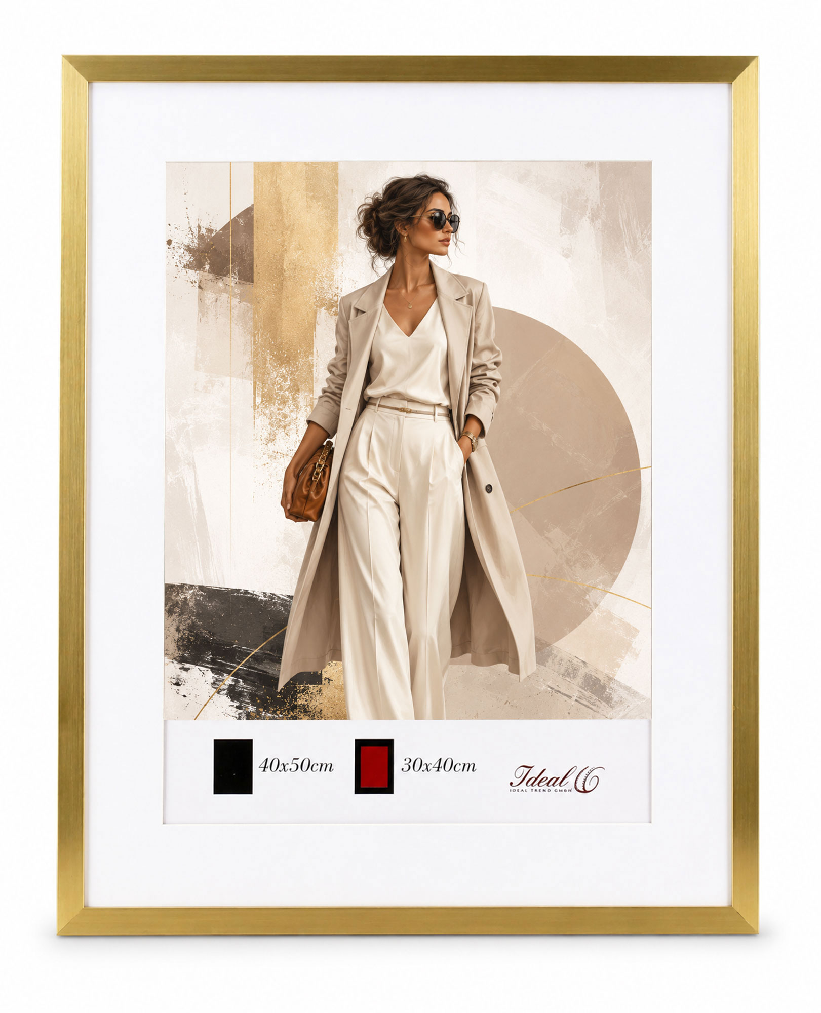 Kunststoff Bilderrahmen Modern Style mit gehärtetem Glas & Passepartout Blockprofil Collage Foto Rahmen Wanddeko für Fotowand - Farbe: Gold | Format: 40x50 | Pack: 3