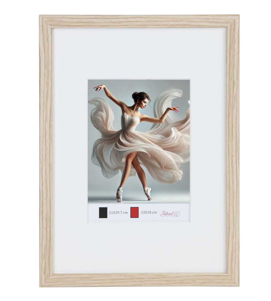 Holzbilderrahmen mit Passepartout Elegantes Design Foto Rahmen Collage Wanddeko HR-5 Poster - Farbe: Eiche | Format: 13x18