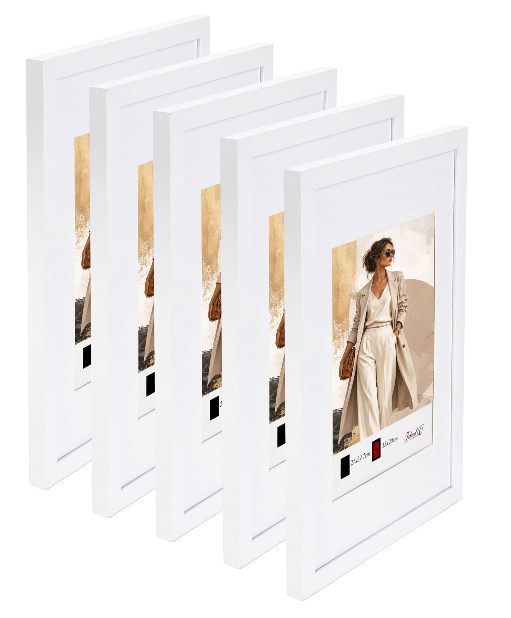 Kunststoff Bilderrahmen Modern Style mit gehärtetem Glas & Passepartout Blockprofil Collage Foto Rahmen Wanddeko für Fotowand - Farbe: Weiß | Format: 30x45 | Pack: 5