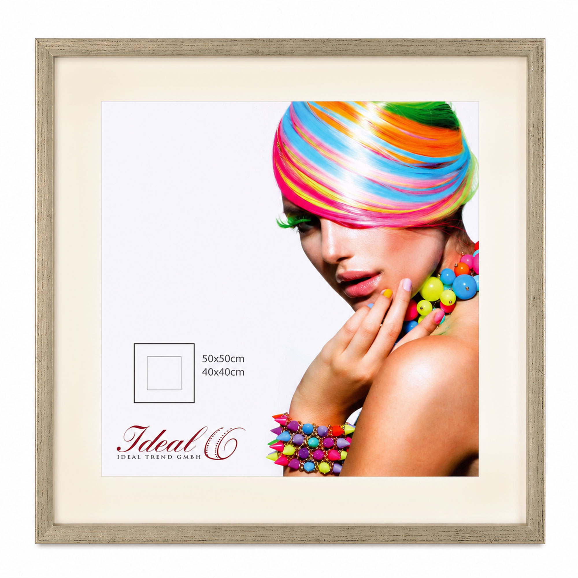 3D Objektrahmen Bilderrahmen mit Passepartout & gehärtetem Glas Holz MDF Rahmen Foto Poster - Farbe: Silber-Antik | Format: 50x50