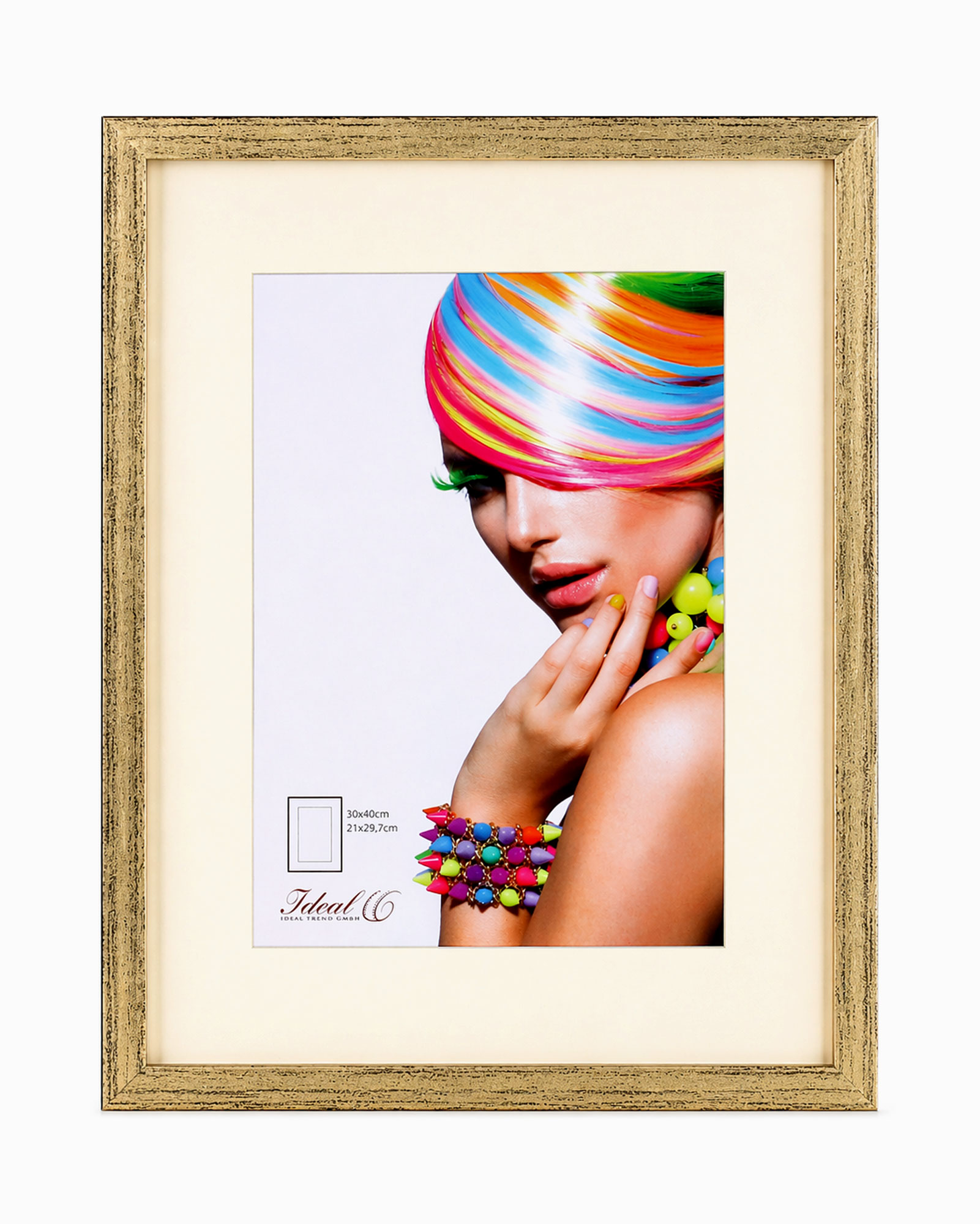 3D Objektrahmen Bilderrahmen mit Passepartout & gehärtetem Glas Holz MDF Rahmen Foto Poster - Farbe: Gold-Antik | Format: 30x40