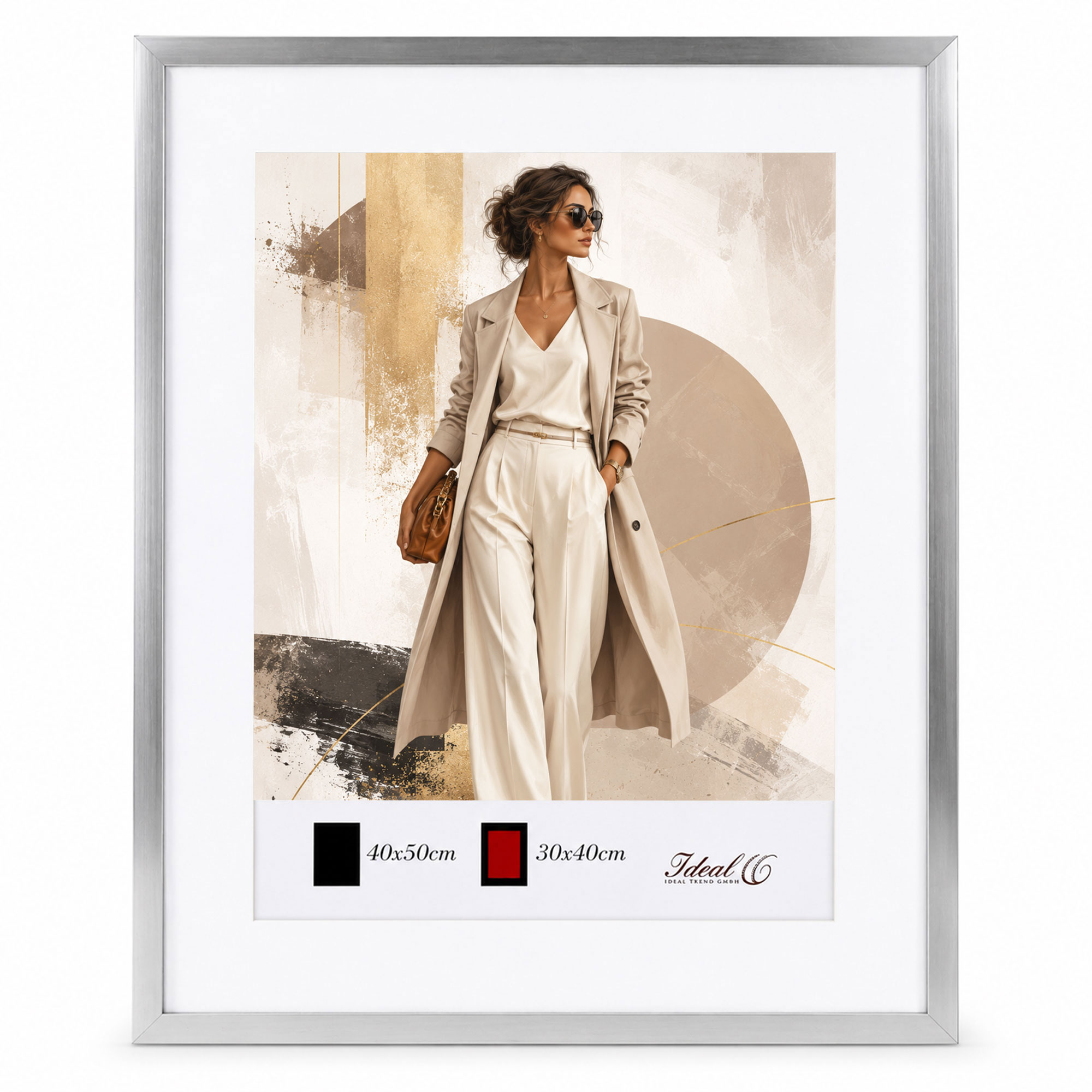 Kunststoff Bilderrahmen Modern Style mit gehärtetem Glas & Passepartout Blockprofil Collage Foto Rahmen Wanddeko für Fotowand - Farbe: Silber | Format: 40x50 | Pack: 10