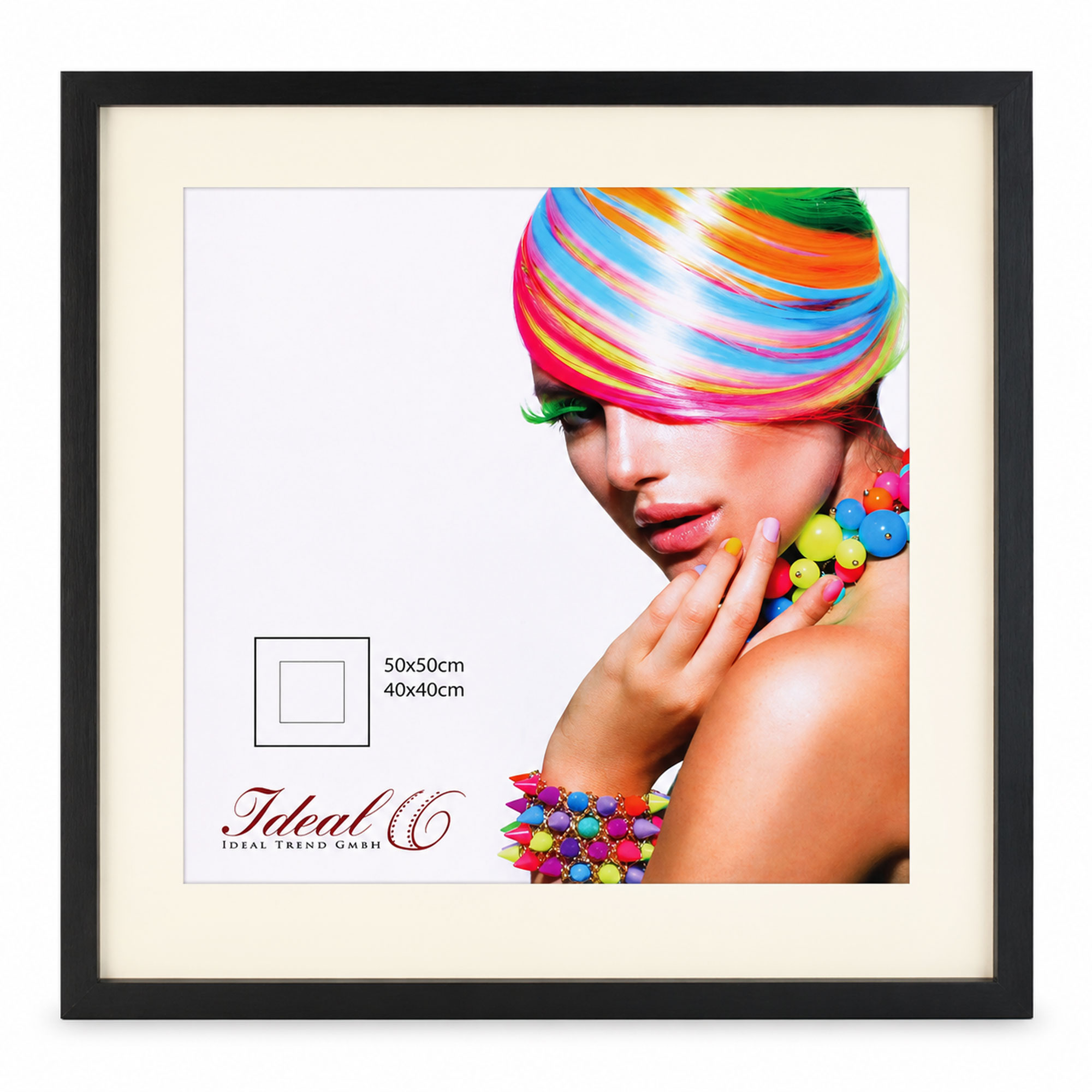 3D Objektrahmen Bilderrahmen mit Passepartout & gehärtetem Glas Holz MDF Rahmen Foto Poster - Farbe: Schwarz | Format: 50x50
