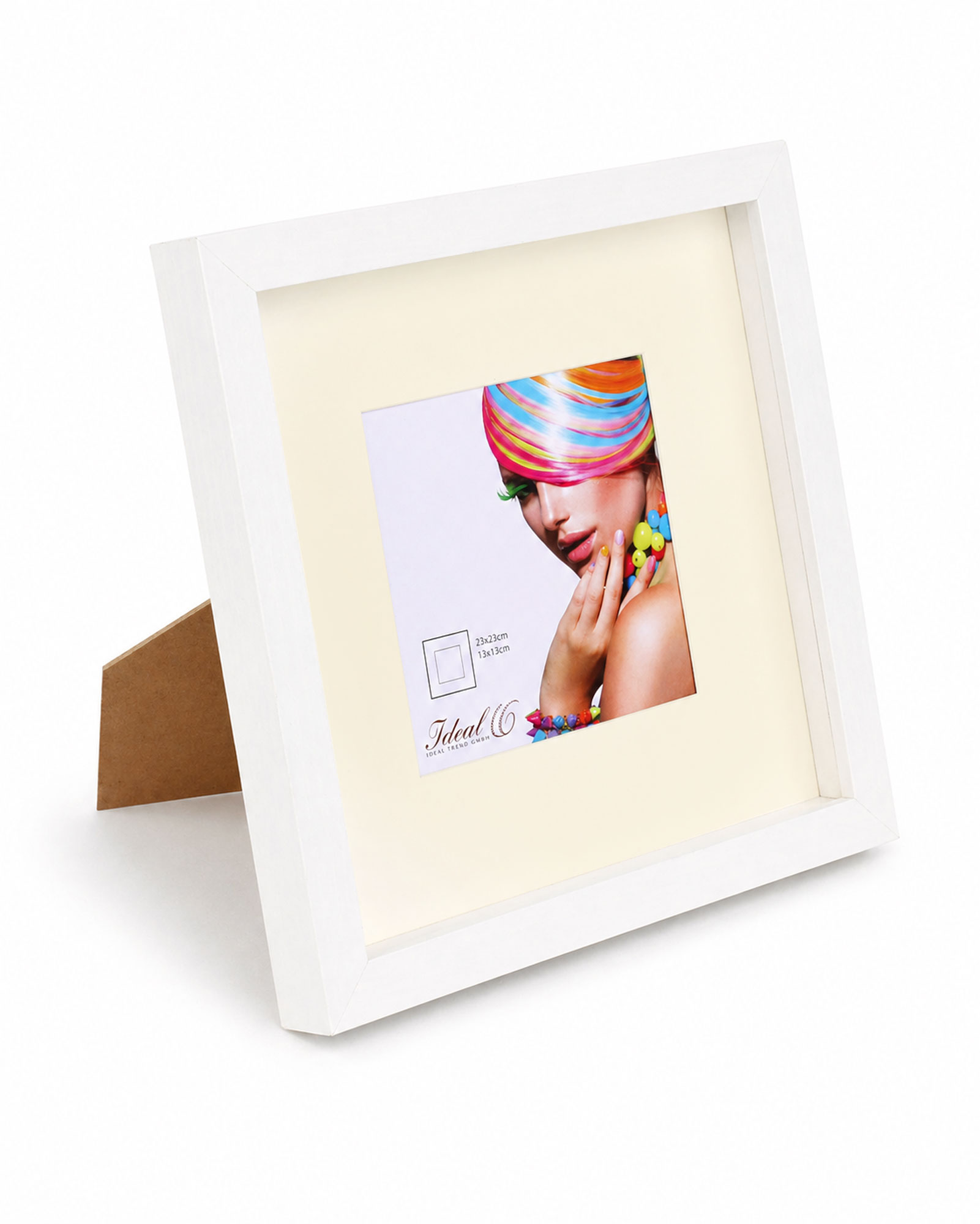 3D Objektrahmen Bilderrahmen mit Passepartout & gehärtetem Glas Holz MDF Rahmen Foto Poster - Farbe: Weiß | Format: 23x23
