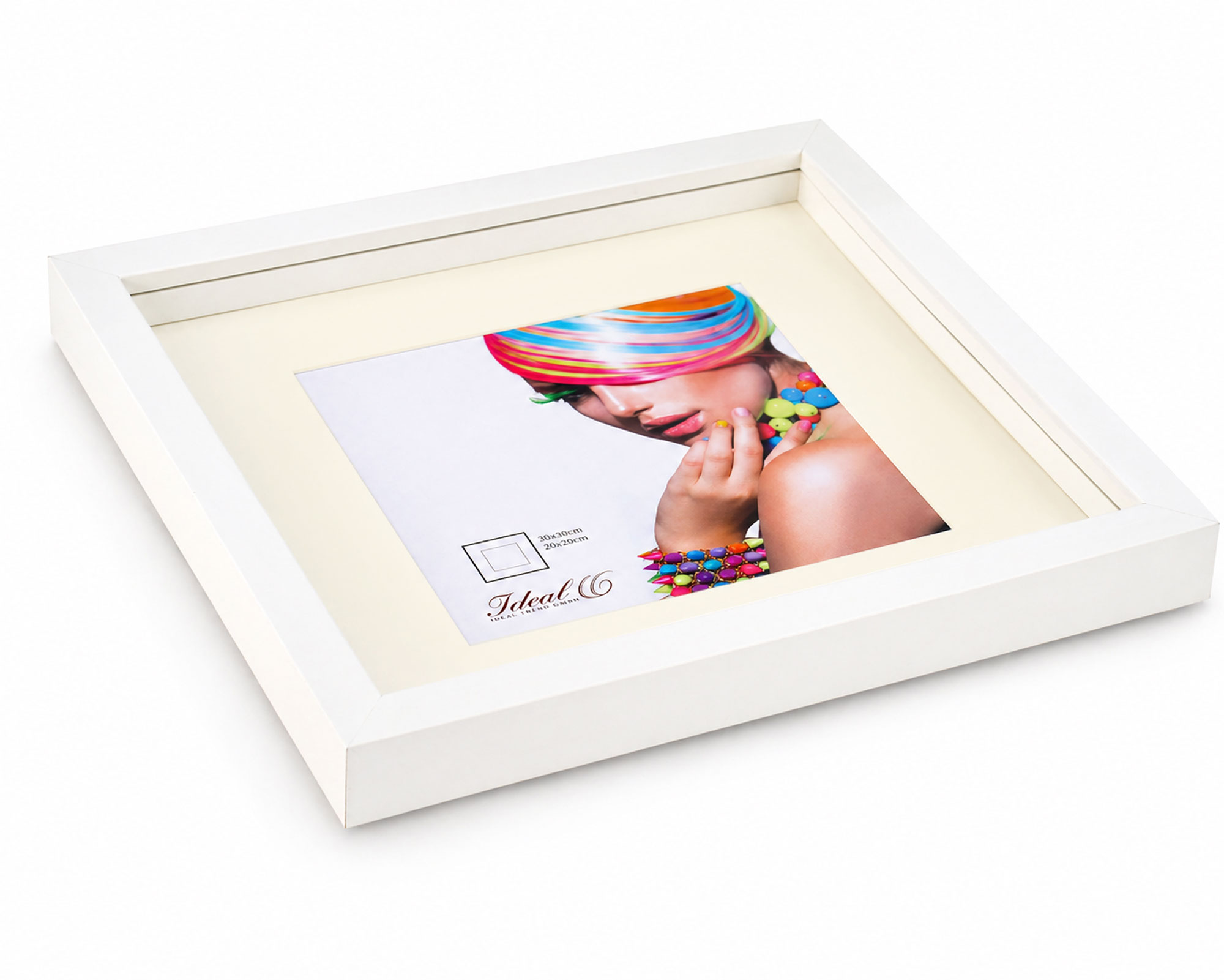 3D Objektrahmen Bilderrahmen mit Passepartout & gehärtetem Glas Holz MDF Rahmen Foto Poster - Farbe: Weiß | Format: 30x30