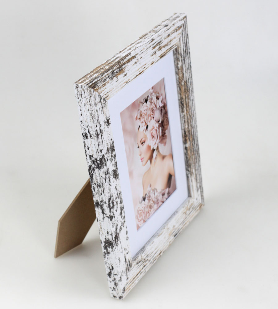 Bilderrahmen Holz Rahmen Plexi Acryl Collage Wanddeko Poster quadratisch S215 - Farbe: Shabby-Weiß | Format: 15x20