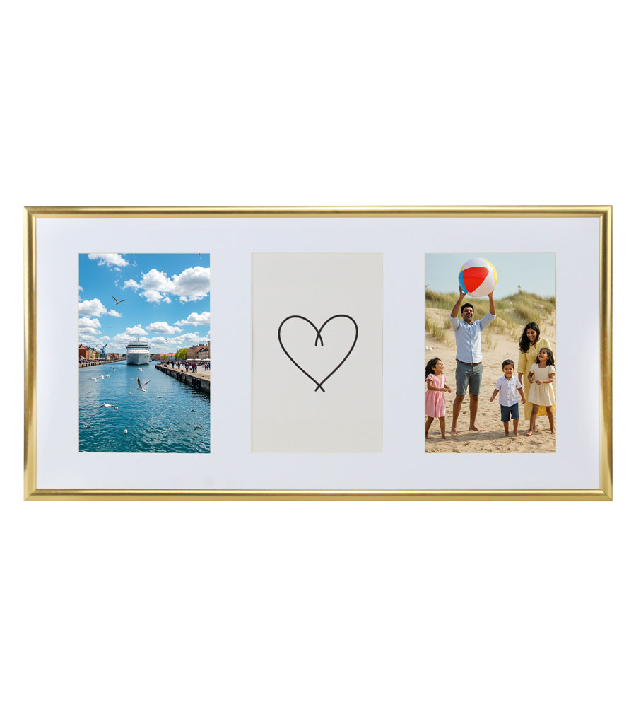 Galerie Bilderrahmen Kunststoff mit Passepartout & Klarglas Collagerahmen New Life Style - Farbe: Gold | Format: 3x 13x18 V