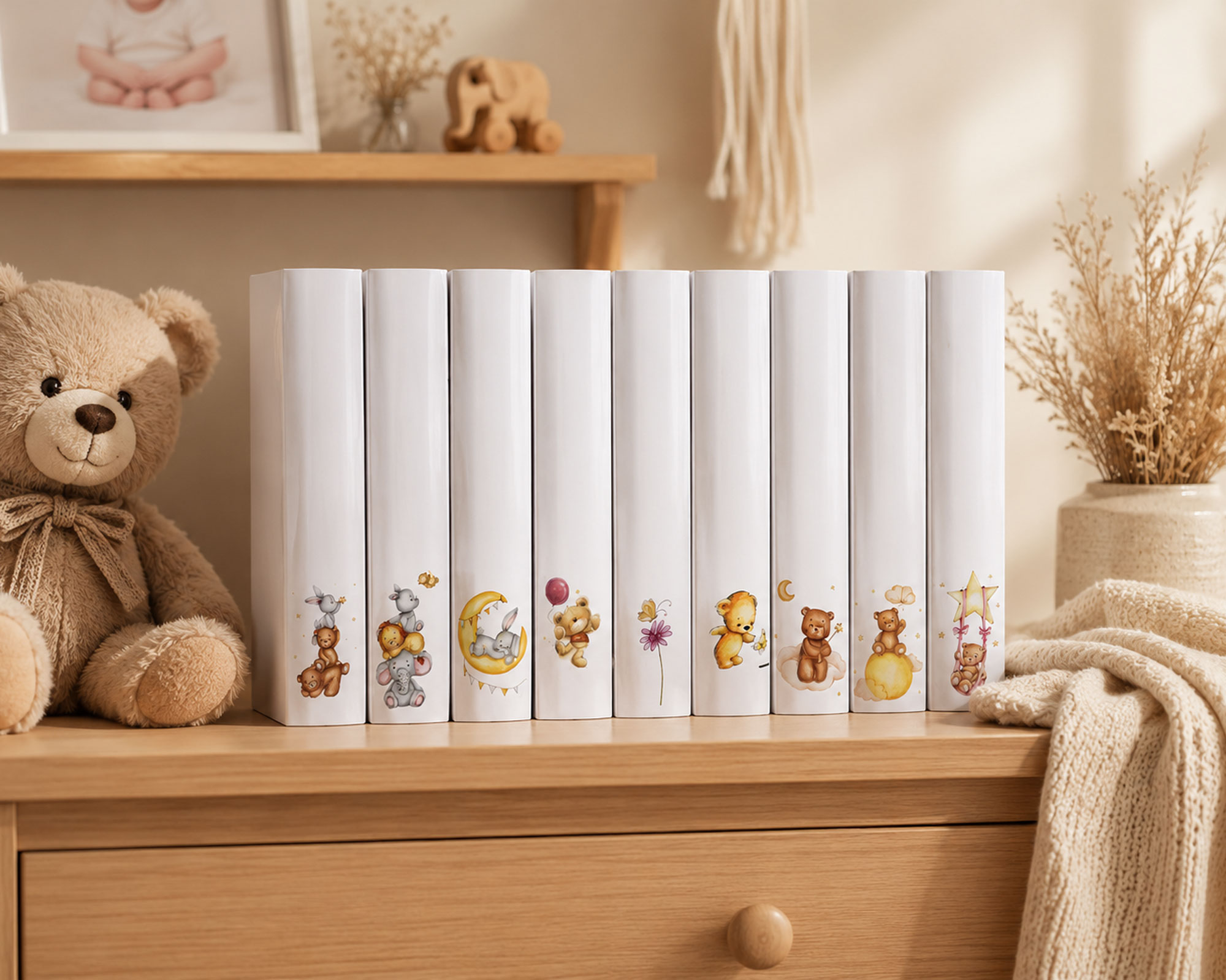 Cat & Bears Fotoalbum 30x30 cm 100 weiße Seiten Baby Kinder Foto Album Fotobuch - Farbe: Bear & Moon