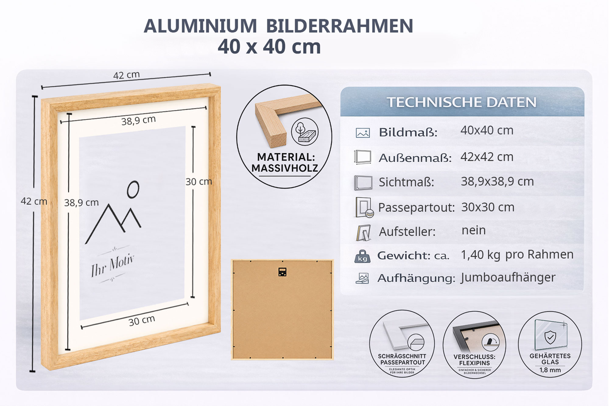 3D Objektrahmen Holz Bilderrahmen Wanddeko Collage Poster Shirt Trikot Rahmen HR - Farbe: Weiß | Format: 40x40