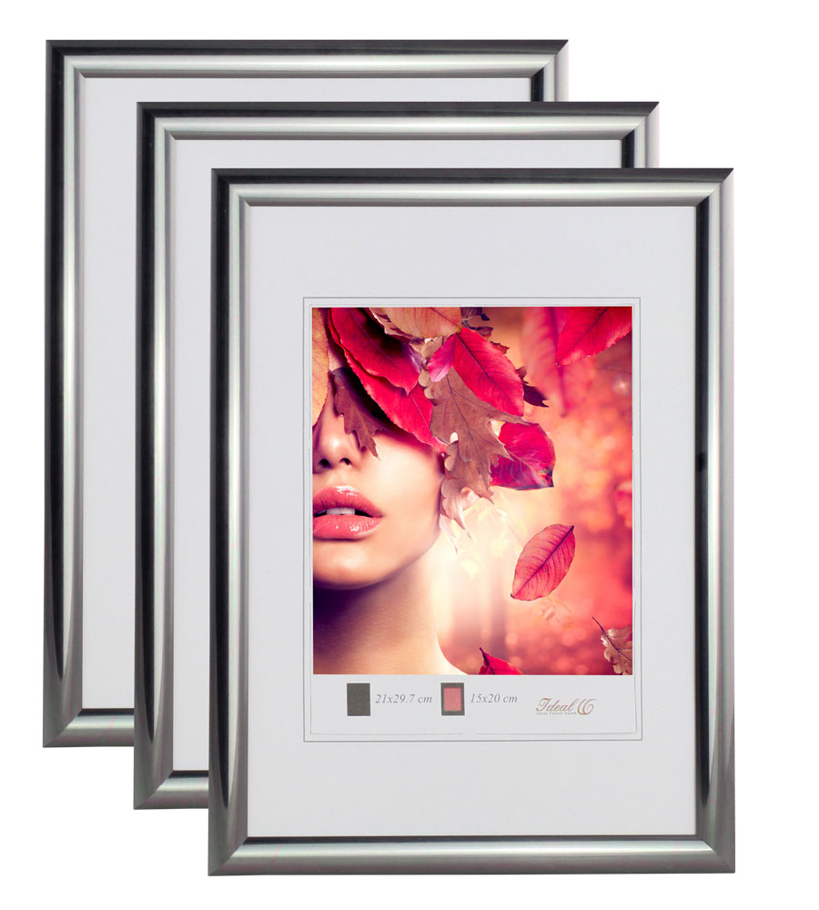 3er 5er Pack Art Line Kunststoff Bilderrahmen Wanddeko Collage Poster Fotorahmen Bildträger - Pack: 3er | Farbe: Stahl | Format: 50x70
