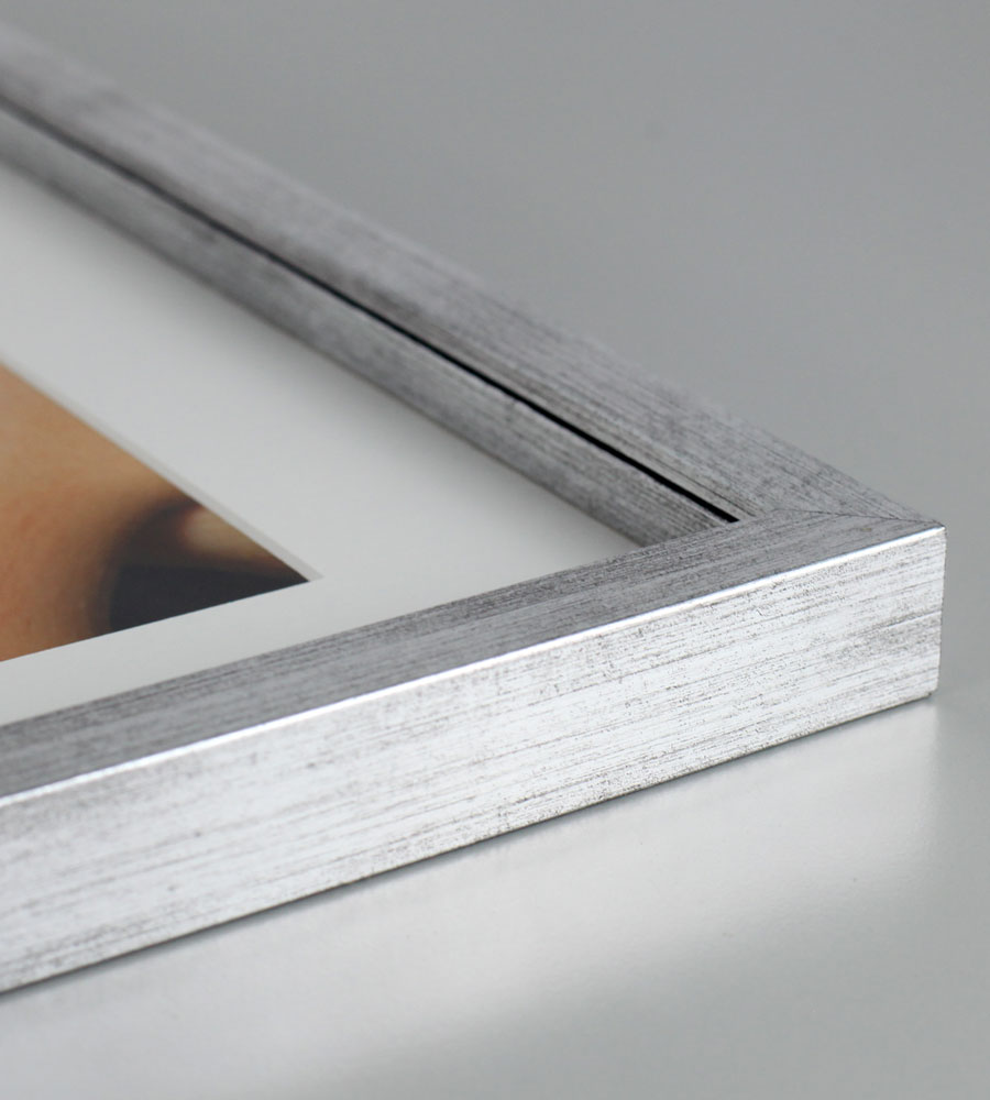 3D Objektrahmen Bilderrahmen mit Passepartout & gehärtetem Glas Holz MDF Rahmen Foto Poster - Farbe: Silber-Antik | Format: 40x40