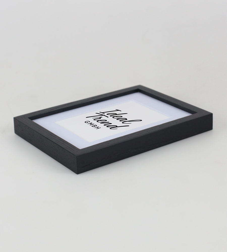 Bilderrahmen Massivholz Eiche mit Passepartout & gehärtetem Echtglas Oak wood frame Tempered glass HR-12 - Farbe: Schwarz | Format: 13x18