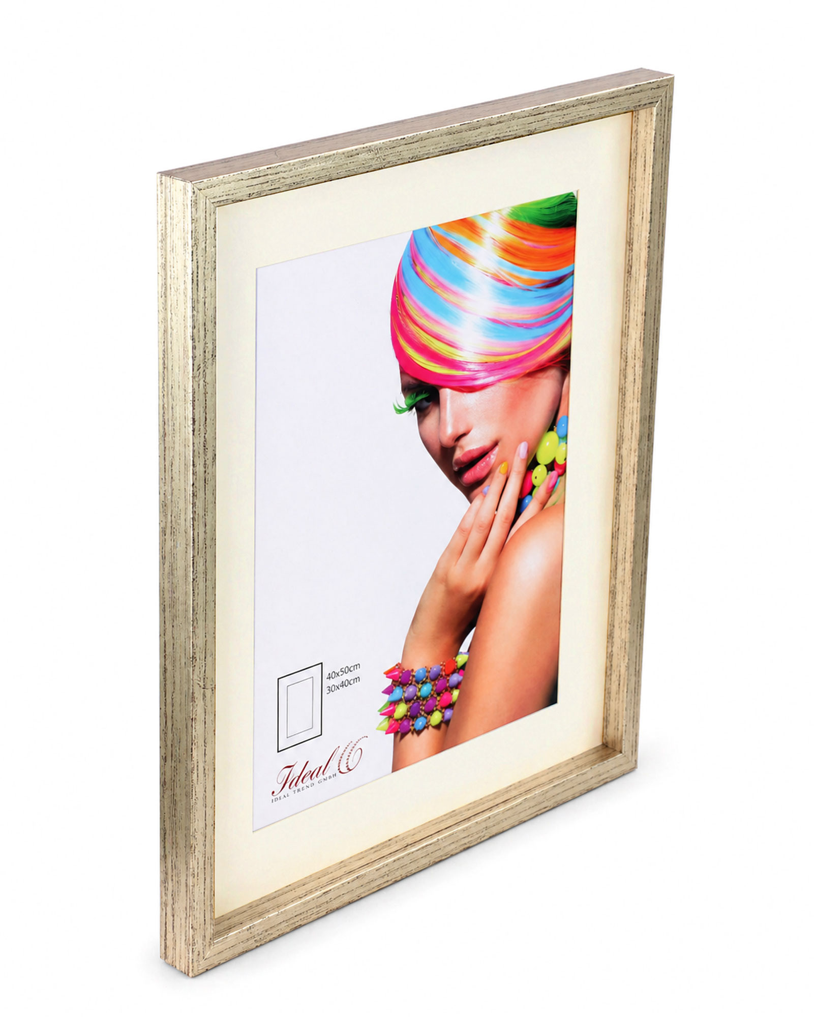 3D Objektrahmen Bilderrahmen mit Passepartout & gehärtetem Glas Holz MDF Rahmen Foto Poster - Farbe: Silber-Antik | Format: 40x50