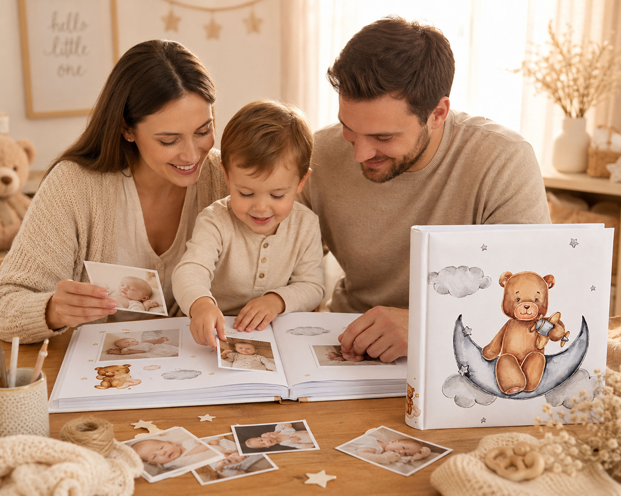 Cat & Bears Fotoalbum 30x30 cm 100 weiße Seiten Baby Kinder Foto Album Fotobuch - Farbe: Bear & Moon
