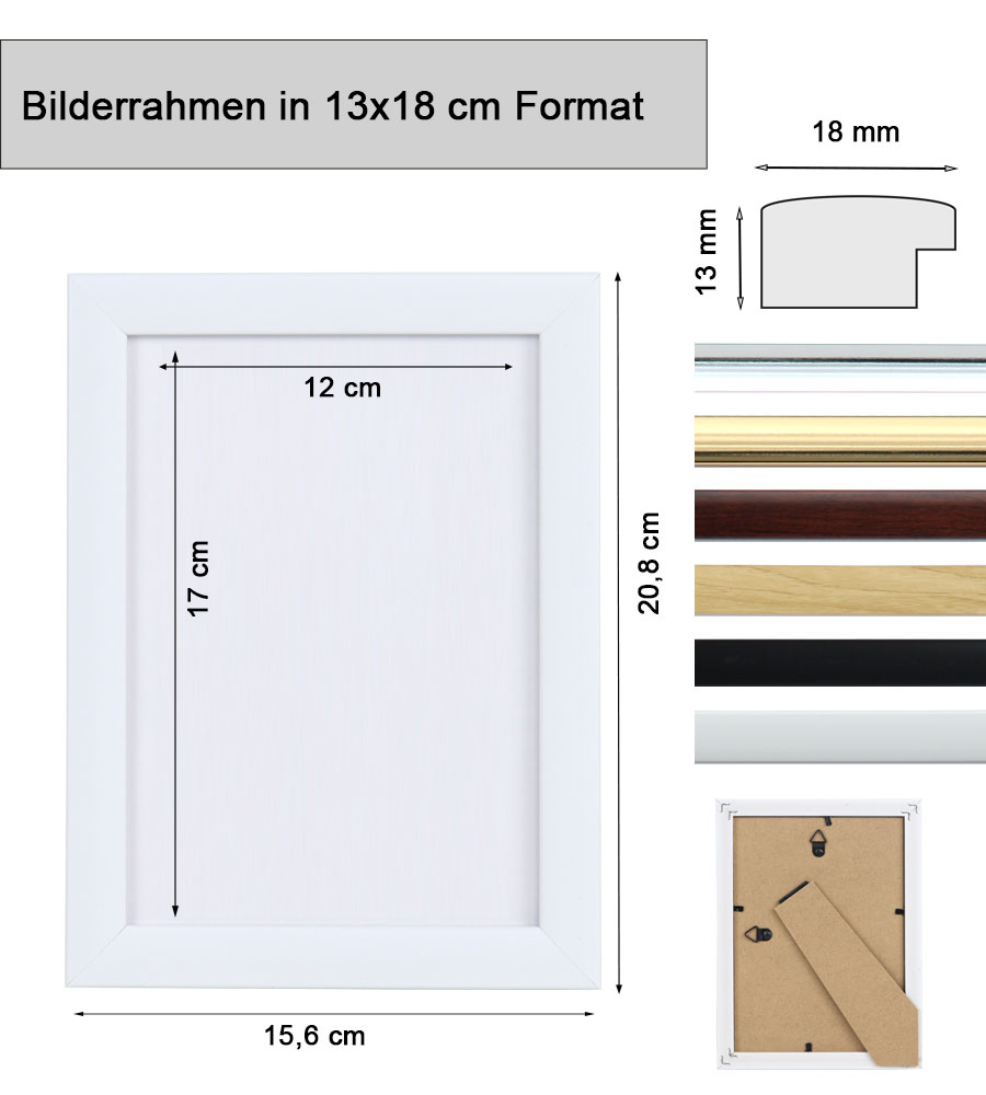 Kunststoffrahmen mit Klarglas Bilderrahmen PS-1 Frame Foto Collage Portraitrahmen Glasscheibe - Farbe: Silber | Format: 13x18