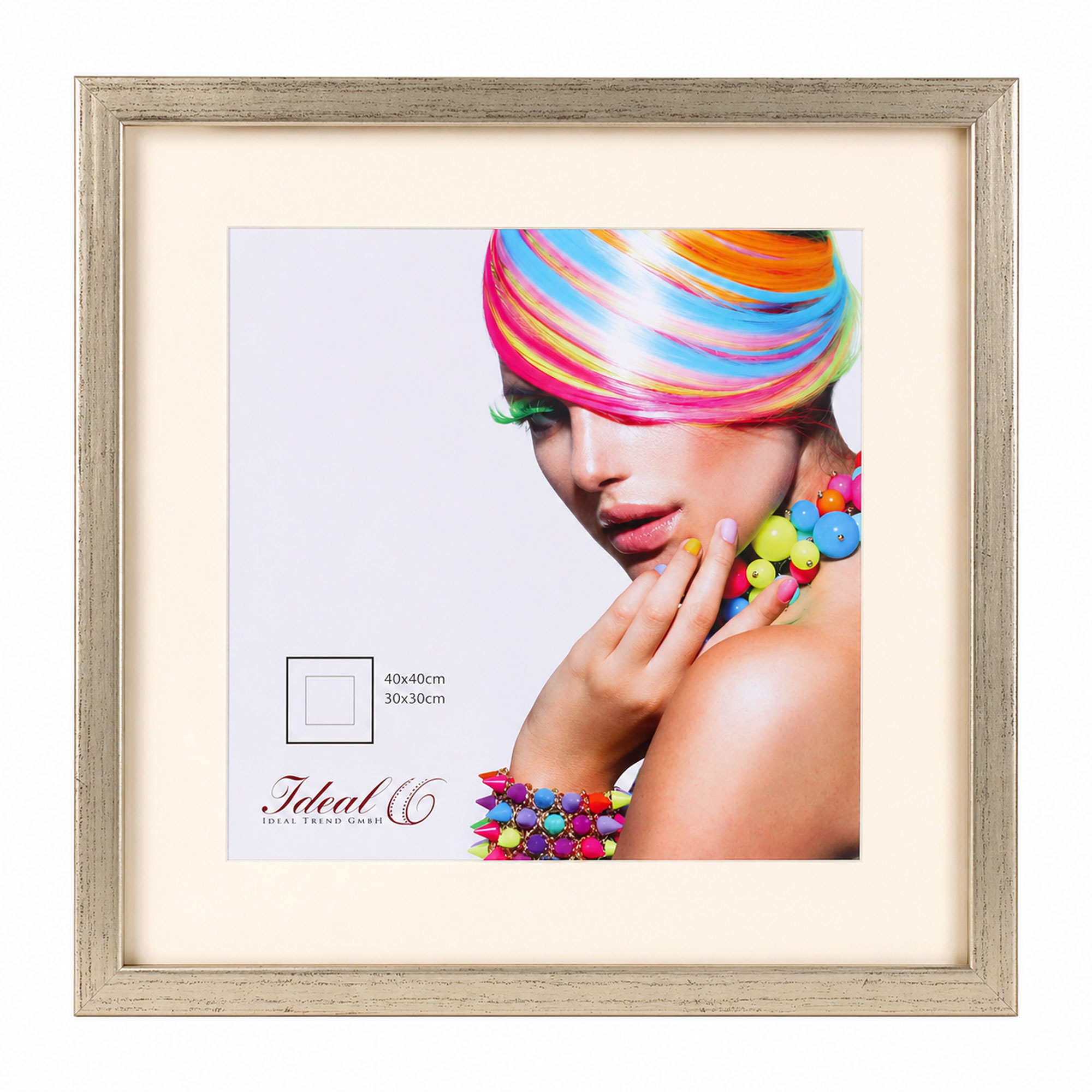 3D Objektrahmen Bilderrahmen mit Passepartout & gehärtetem Glas Holz MDF Rahmen Foto Poster - Farbe: Silber-Antik | Format: 40x40
