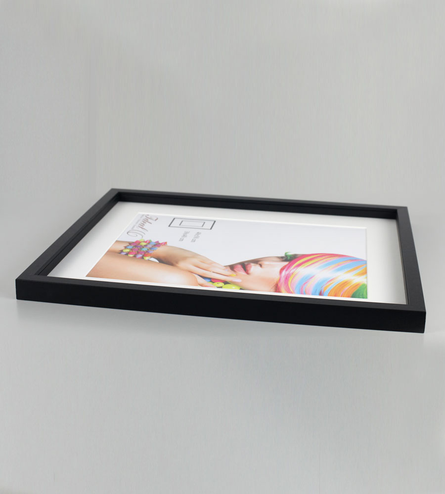 3D Objektrahmen Bilderrahmen mit Passepartout & gehärtetem Glas Holz MDF Rahmen Foto Poster - Farbe: Schwarz | Format: 40x50