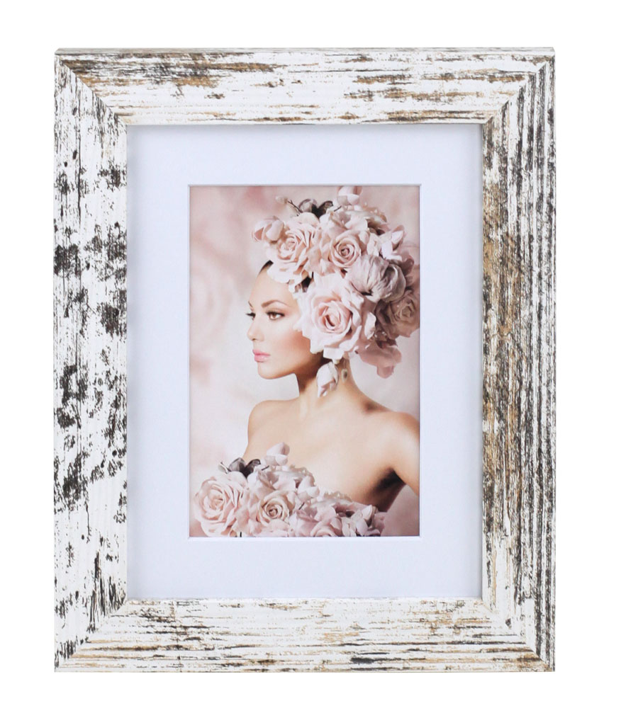 Bilderrahmen Holz Rahmen Plexi Acryl Collage Wanddeko Poster quadratisch S215 - Farbe: Shabby-Weiß | Format: 15x20