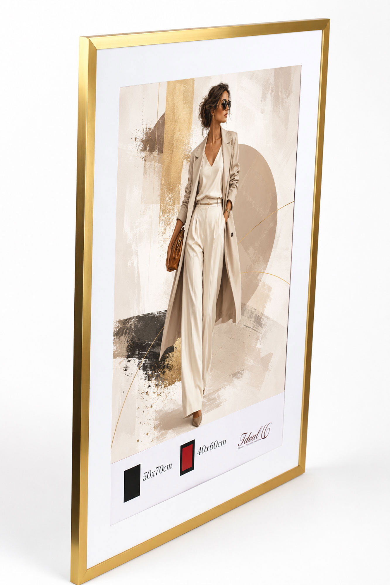 Kunststoff Bilderrahmen Modern Style mit gehärtetem Glas & Passepartout Blockprofil Collage Foto Rahmen Wanddeko für Fotowand - Farbe: Gold | Format: 50x70 | Pack: 3