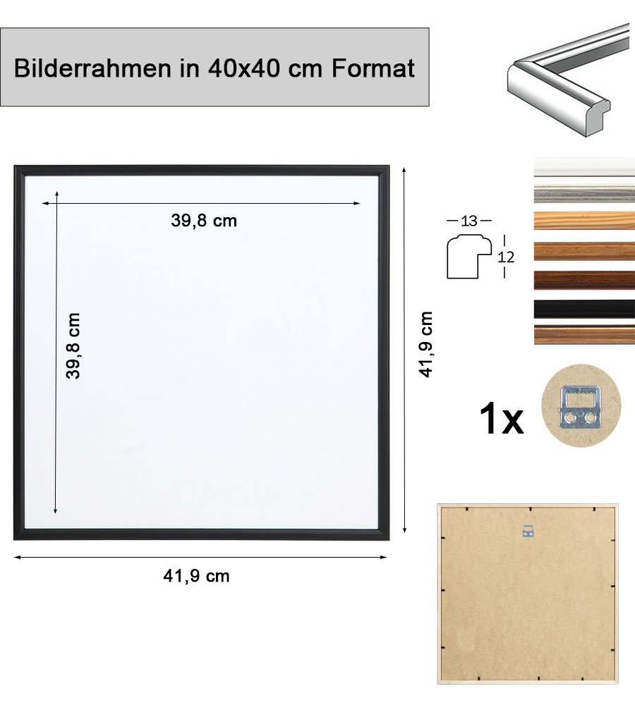 EKO Holz Bilderrahmen Foto Rahmen Holzrahmen Wanddeko Collage Poster S236 - Farbe: Schwarz | Format: 40x40