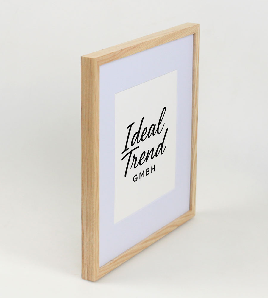 Bilderrahmen Massivholz Eiche mit Passepartout & gehärtetem Echtglas Oak wood frame Tempered glass HR-12 - Farbe: Natur | Format: 30x30
