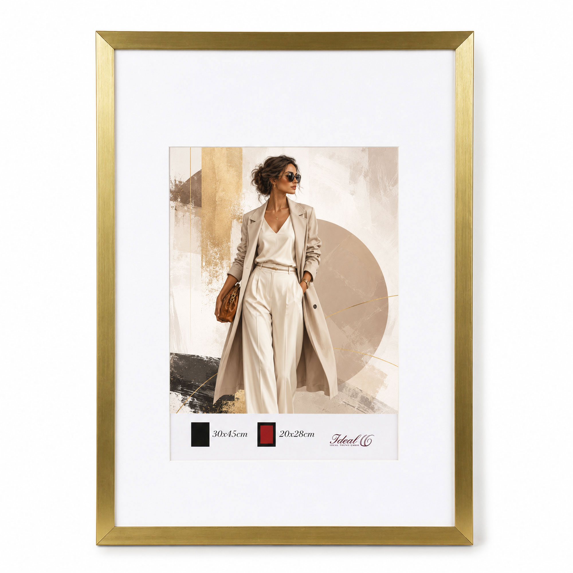 Kunststoff Bilderrahmen Modern Style mit gehärtetem Glas & Passepartout Blockprofil Collage Foto Rahmen Wanddeko für Fotowand - Farbe: Gold | Format: 30x45 | Pack: 10