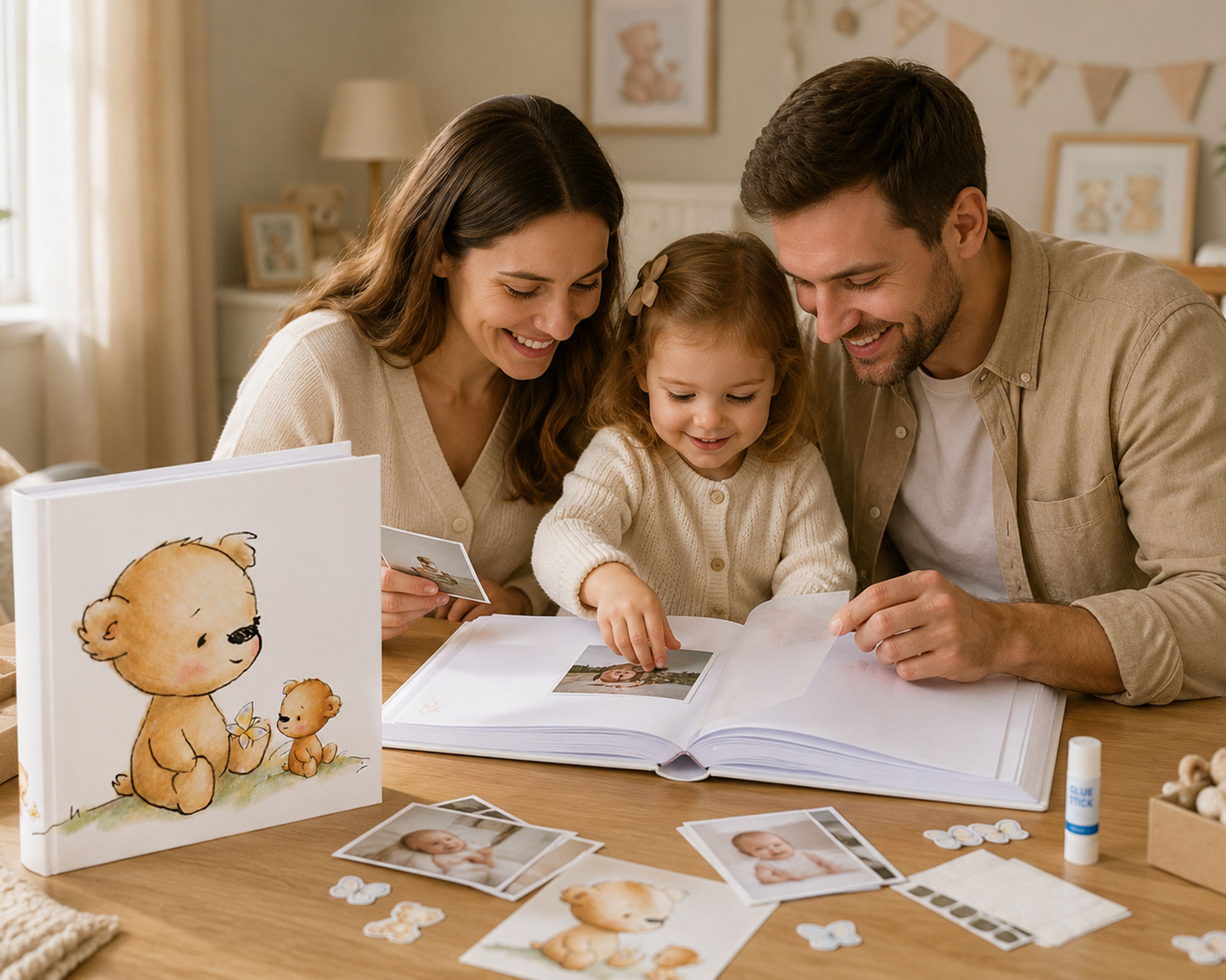 Cat & Bears Fotoalbum 30x30 cm 100 weiße Seiten Baby Kinder Foto Album Fotobuch - Farbe: Teddybär